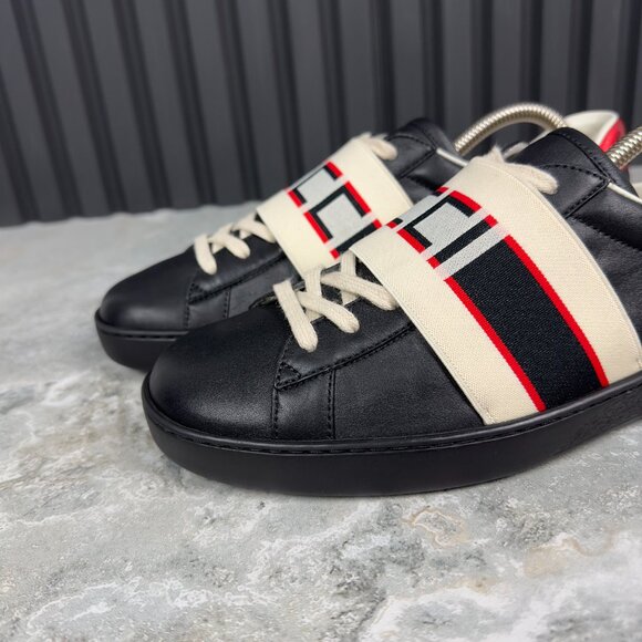 Gucci Ace Stripe Sneakers Black Leather 7.5 G or 8 US or 41.5 EUR - Picture 8 of 16